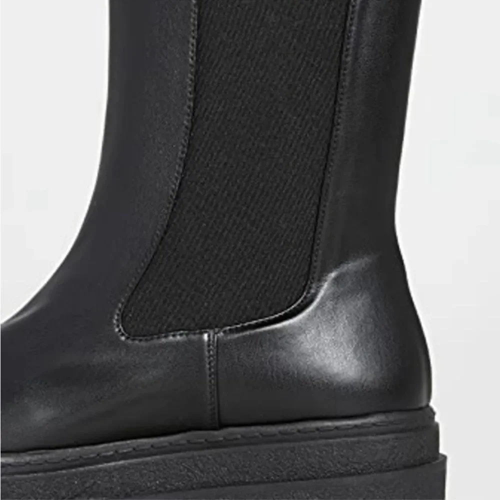 New Good American Black Leather Pull On Platform Boots - Picture 11 of 13